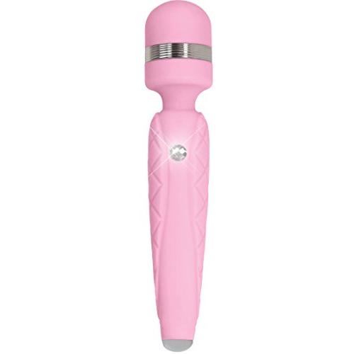 Pure Love Silicone Vibrating Wand and Personal Massager, Pink Color, Rechargeable and Multi-Speed with Swarovski Crystal Button, Quilted Handle, Adult Sex Toy, Body Massager