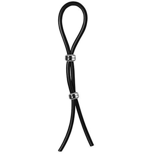 Bolo C-Ring Lasso Double Lasso Two Silver Beads Silicone, Black, 1.3 Ounce