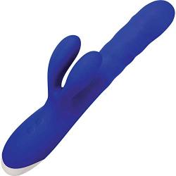 Grand Slam Silicone Recharegeable Thrusting & Twirling Shaft with Dual Motor Clitoral Rabbit Stimulator Vibrator, Blue