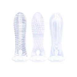 Icon Brands - The 9s, Vibrating Sextenders, 3-Pack, Nubbed, Contoured, Ribbed, Penis Extender Vibrator Pack