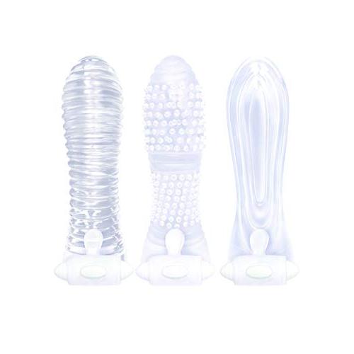 Icon Brands - The 9s, Vibrating Sextenders, 3-Pack, Nubbed, Contoured, Ribbed, Penis Extender Vibrator Pack