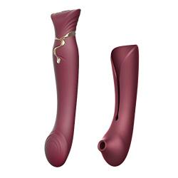 ZALO Queen Set G-spot PulseWave Vibrator with Suction Sleeve Wine Red