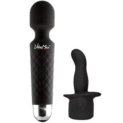 VibeMax Personal Wand Massager + Attachment: Wireless & Waterproof - Handheld - Rechargeable - Powerful Multi Speed Vibration - Whisper Quiet - Cordless - Mini - Black