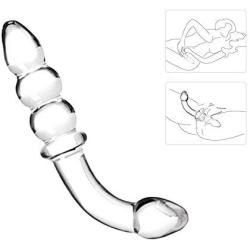 Sexbaby Anal Beads Doube-Headed Bent Crystal Pleasure Wand Glass Dildo (Clear)