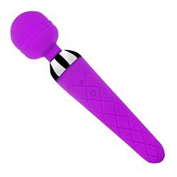 Powerful Hand Held Magic Massager Vibrating Cordless Personal Body Therapeutic Silicone Wand Massager with 8 Speeds and 20 Mode (Purple 2)