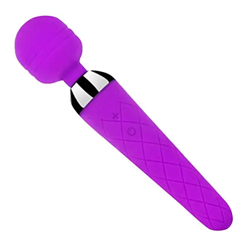 Powerful Hand Held Magic Massager Vibrating Cordless Personal Body Therapeutic Silicone Wand Massager with 8 Speeds and 20 Mode (Purple 2)