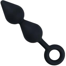 Silicone Anal Plug with Easy Retrieval Loop Double Bulb Butt Sex Stimulator