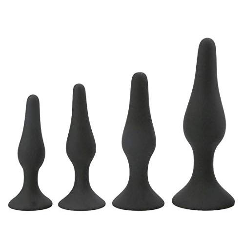 4PCS Anal Plug Set Medical Silicone Sensuality Anal Massager(Black) 1 Set