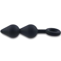 Silicone Anal Plug with Easy Retrieval Loop Double Bulb Butt Sex Stimulator