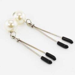 Fetish Pleasure Play Tweezer Nipple Clamps w/Pearls (Silver)