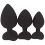 Eastern Delights Anal Sex Trainer 3PCS Kit Heart Silicone Jeweled Butt Plugs (Black)