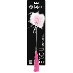 SPORTSHEETS - SEX & MISCHIEF: Whip & Tickle - Flogger for Adult Play (Pink and White)