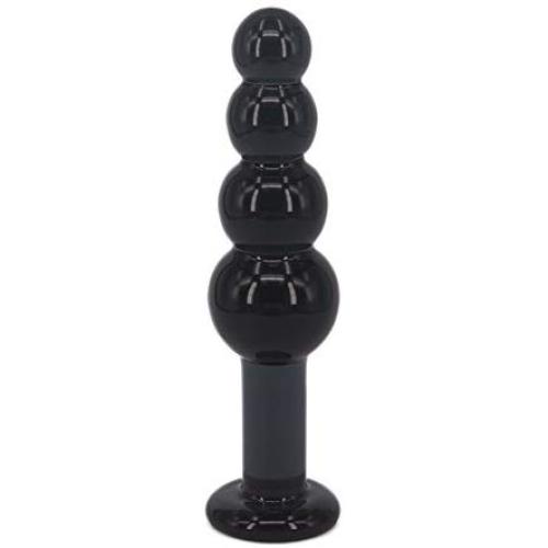 Eastern Delights Crystal Beads Anal Butt Plug Trainer Sex Toy for Beginners, Glass Pleasure Wand (Black)