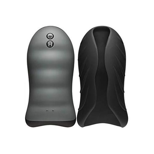 Doc Johnson OptiMALE - SecondSkyn Silicone Warming Stroker - 10 Vibration Functions - Rechargeable, Black/Slate