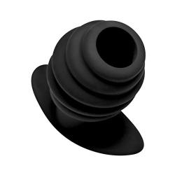 Master Series Hive Ass Tunnel Silicone Ribbed Hollow Anal Plug, Large, Black
