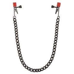 KINK By Doc Johnson Nipple Clips with Heavy Chain and Silicone Tips, Black/Red