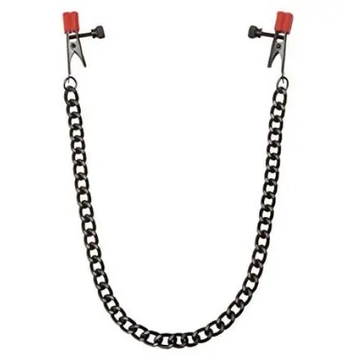 KINK By Doc Johnson Nipple Clips with Heavy Chain and Silicone Tips, Black/Red KINK By Doc Johnson Nipple Clips with Heavy Chain and Silicone Tips, Black/Red