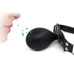 Leather Bondage Inflatable Strap-on Mouth Gag Masks - Faux Leather Lockable & Panel Gag Open Mouth Plug Breathable Restraint Head Hood for Unisex Adults Couples, BDSM/LGBT Fetish Hood