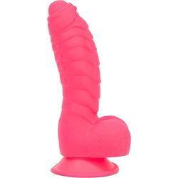 Pure Love 7 Inch Silicone Dildo with Suction Cup, Ribbed Neon Pink Dong, Adult Sex Toy, Fantasy Non-Realistic Dildo