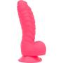 Pure Love 7 Inch Silicone Dildo with Suction Cup, Ribbed Neon Pink Dong, Adult Sex Toy, Fantasy Non-Realistic Dildo