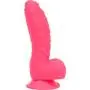 Pure Love 7 Inch Silicone Dildo with Suction Cup, Ribbed Neon Pink Dong, Adult Sex Toy, Fantasy Non-Realistic Dildo