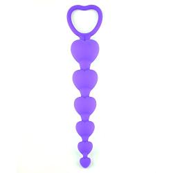 LoveI Anal Sex Toy Beads Butt Plug Heart Shaped Prostate Massager with Safe Pull Ring Handle Soft Carry Bag Unisex G Spot - Purple