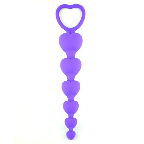 LoveI Anal Sex Toy Beads Butt Plug Heart Shaped Prostate Massager with Safe Pull Ring Handle Soft Carry Bag Unisex G Spot - Purple