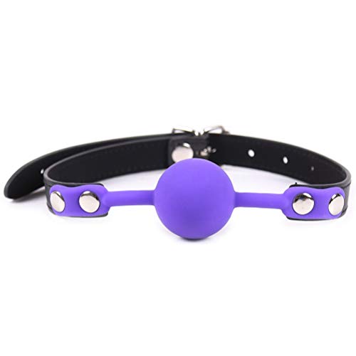 RYOZOCH SM Silicone Ball Gag with Lock Leather Strap BDSM Adult Sex Toys Bondage Kit Restraints Play (1.5in Ball, Purple+Black)