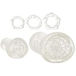 CalExotics His Masturbation Kit - Male Silicone Masturbator Sleeve - Adult Male Cock Ring Sex Toy Set - Clear