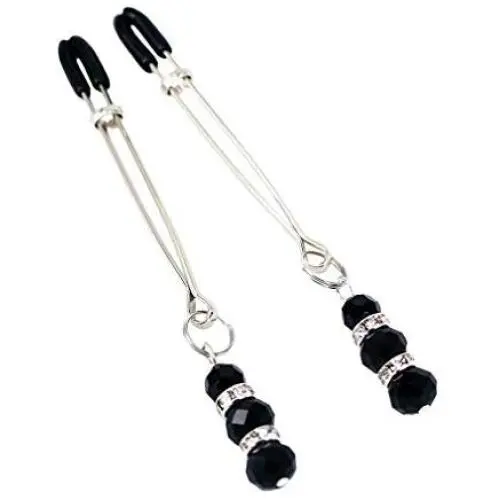 Eastern Delights Elite Nipple Clamps, Silver Color with Black Pendant Eastern Delights Elite Nipple Clamps, Silver Color with Black Pendant