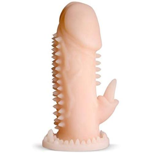 Soft Dual Pleasure Clitoral Stimulating Cock Sleeve - Delay Ejaculation Male Enhancement - Sex Toy for Men (Beige)
