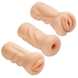 Cloud 9 Novelties Trio Stroker Masturbator Kit Pussy, Anal, Mouth with Drying Pouch, Flesh, 1 Count