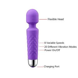 Wand Massager Waterproof USB Rechargeable Cordless Massager with 8 Speeds 20 Modes, Whisper Quiet, Waterproof, Handheld for Neck Shoulder Back Body Muscles Aches Sports Recovery – Purple by Shealth