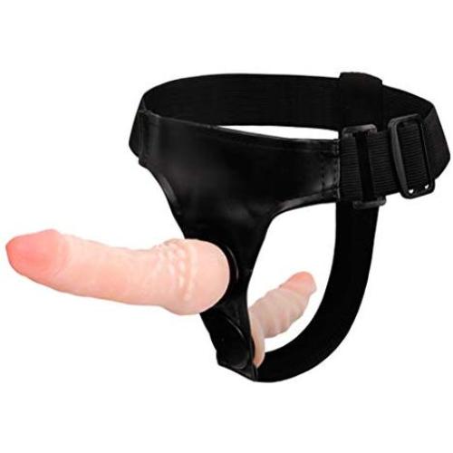 HEALIFTY Adult Sex Toy Adjustable Strap Harness with Double Realistic Dildo Elastic Strap On PU Leather Pants for Lesbian Couple
