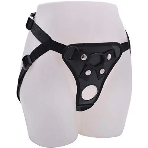 Adjustable Strap On Dildo Harness, Ferch Double Hole Pegging Harness Leather Soft Ring Belt for Male (Black)