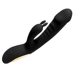 Rabbit Vibrator Dildo with Bunny Ears for Clitoris G-Spot Stimulations 10-Speed Dual Motors Sex Toys for Women Couple-Black