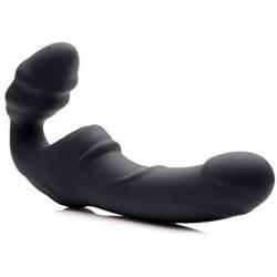 Strap U Slim Rider Ribbed Vibrating Silicone Strapless Strap On