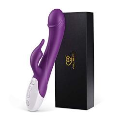 Rabbit Vibrator with Soft Tongue, AILEQI Heating Dildo Vibrator Clit Stimulator Waterproof with 8 Vibration Modes Quiet Dual Motor for Couples Femal Rechargeable (Purple)