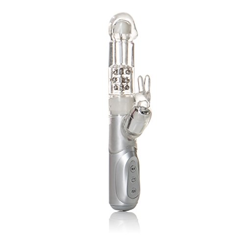 CalExotics 7-Function Jack Rabbit Vibrator With Rotating Shaft - Waterproof Vibe Sex Toys for Couples - Adult Hands Free G Spot Massager - Silver