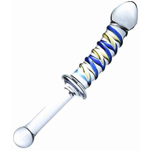 JSFQ Sex 22.5cm Manual Massaging Stick with Handle Womens Happy TOI Simulation Glass Penis Sunglasses Skirt Jeans (Color, Clear),Red (Color : Blue, Size : Clear)