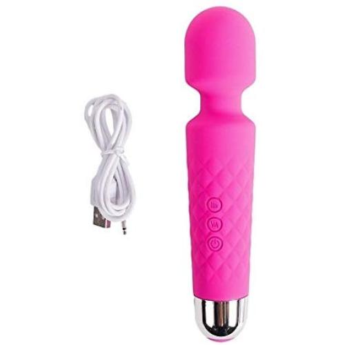 Finever Body Massager 20 Speed Water Resistant Rechargeable Personal Wand Powerful Vibration Therapeutic Aches Sports (Pink Wand)