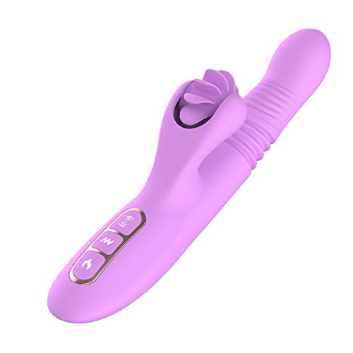 G Spot Clitoral Vibrator, Waterproof Soft Silicone Licking Tongue Vibrating Dildo Oral Massager Vagina Stimulator Sex Toy with Heating Function, Purple