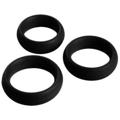 Master Series Silicone Cock Ring, Black, 3-Piece Set Master Series Silicone Cock Ring, Black, 3-Piece Set