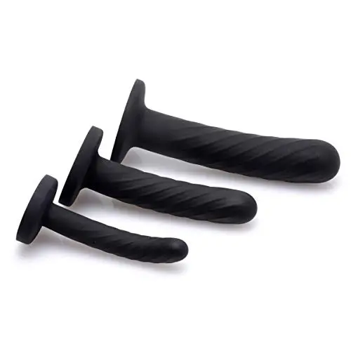 Strap U Trinity Strap-on Silicone 3 Piece Dildo Set, Black Strap U Trinity Strap-on Silicone 3 Piece Dildo Set, Black