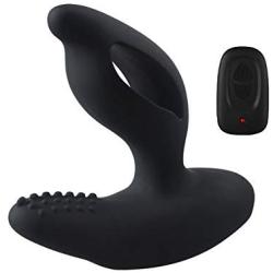 FUN-MATES Anal Plug Vibrator with Perineum Stimulation Cock Ring Plug Prostate Massager with Remote Control Adult Toys(Black)
