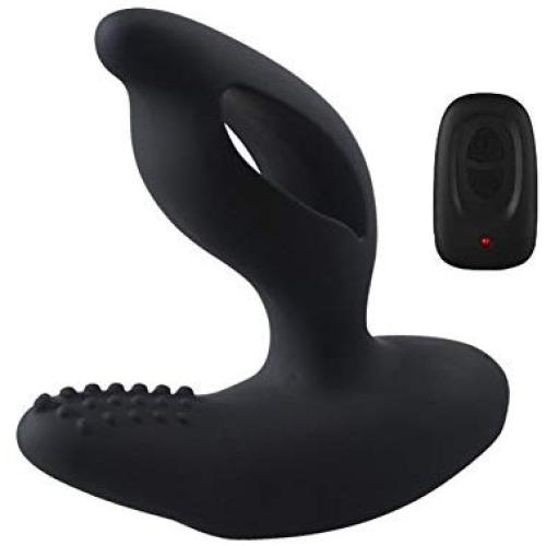 FUN-MATES Anal Plug Vibrator with Perineum Stimulation Cock Ring Plug Prostate Massager with Remote Control Adult Toys(Black)