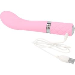 Pure Love Silicone G-Spot Vibrator Pink, Rechargeable and Multi Speed with Swarovski Crystal Button, Pretty Quilted Vibrator