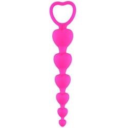 LoveI Anal Sex Toy Beads Butt Plug Valentine Heart Shaped Prostate Massager with Safe Pull Ring Handle Soft Carry Bag Unisex G Spot - Pink