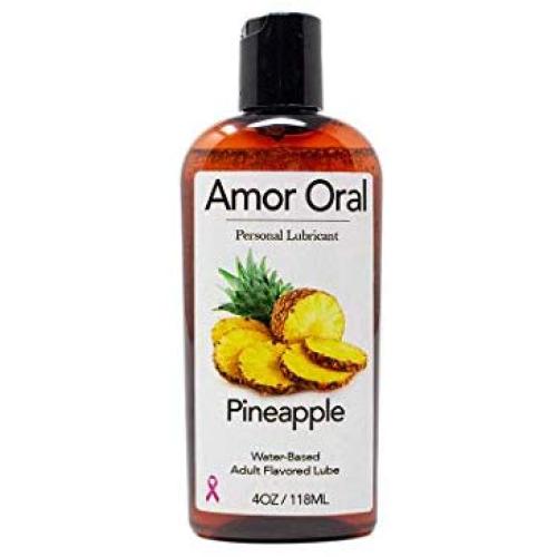 Amor Oral Pineapple Flavored Lube, Edible and Body Safe, Water-Based Personal Lubricant 4 Ounce Pineapple