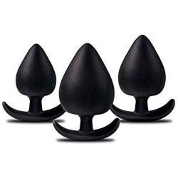 KM19-3Pcs/Size Silicone Plug Anale T-Base Soft Medical Grade Silicone Plug for Beginner (Black)